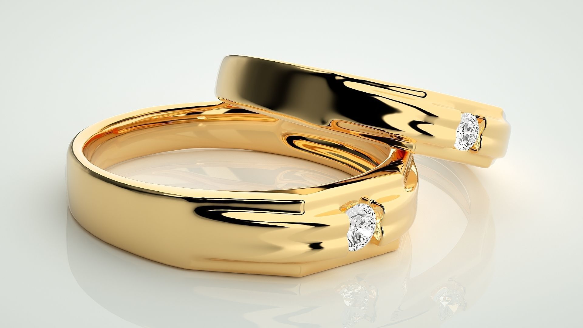 Solitaire Couple Band Ring 3dm stl render detail 3D print model_10