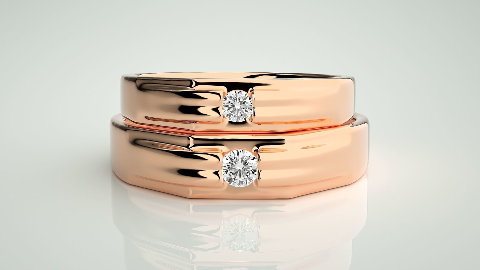 Solitaire Couple Band Ring 3dm stl render detail 3D print model_2