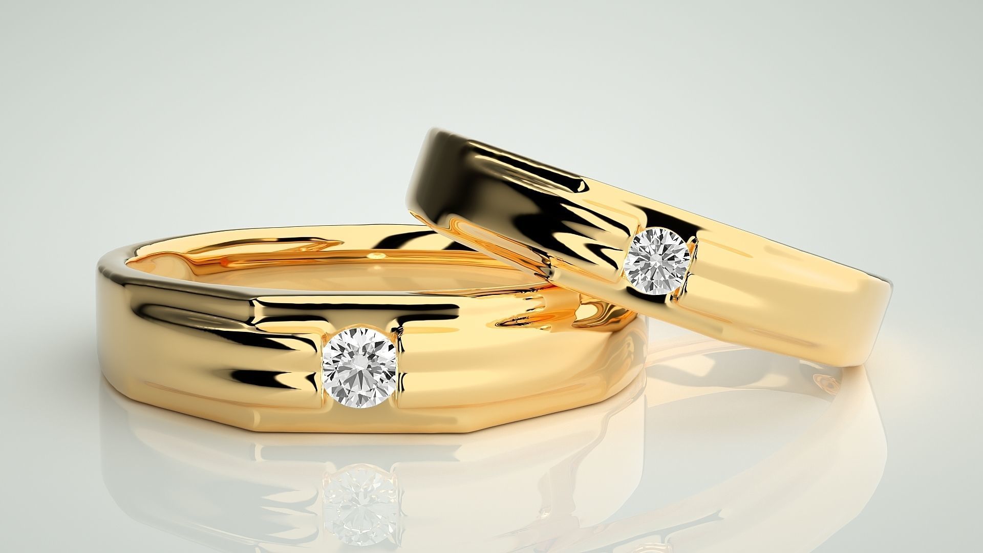 Solitaire Couple Band Ring 3dm stl render detail 3D print model_9