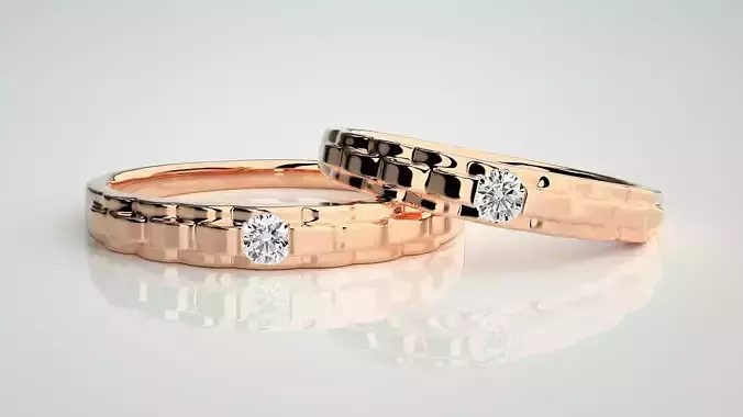 Solitaire Couple Band Ring 3dm stl render detail