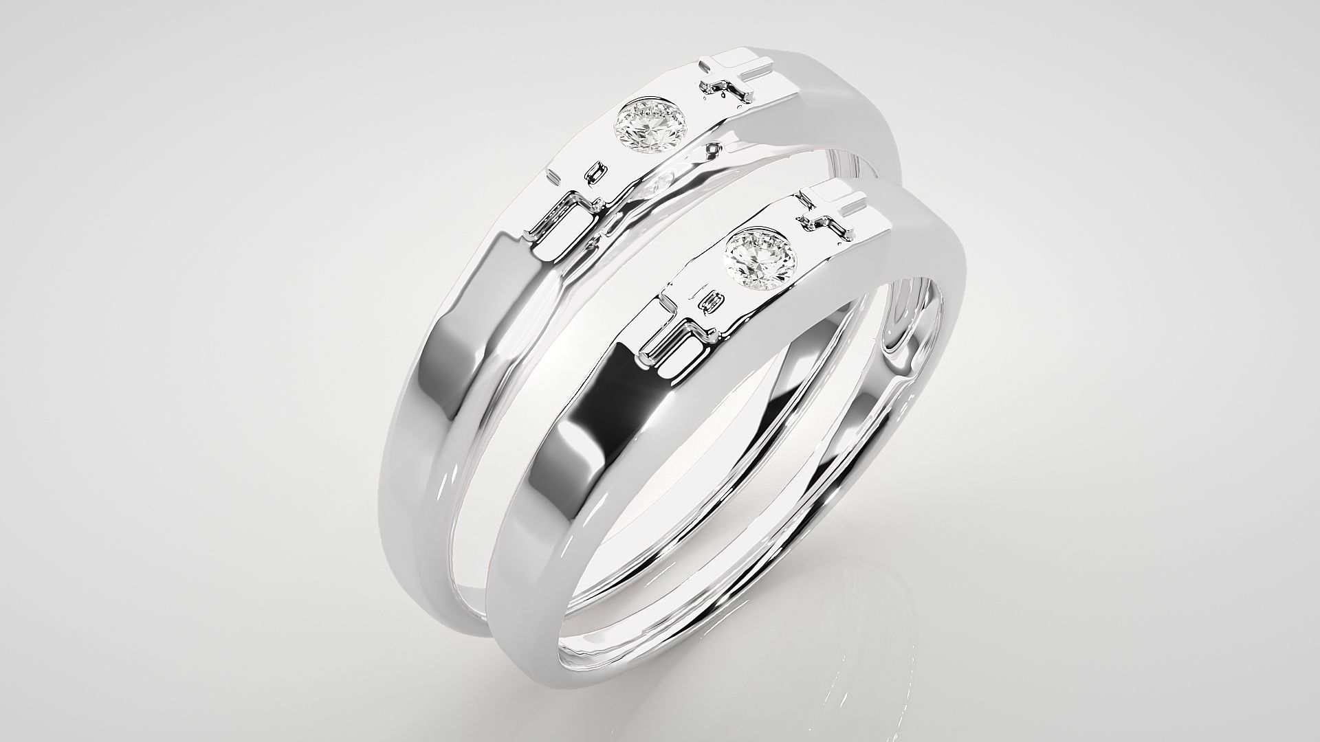 Cross Solitaire Couple Band Ring 3dm stl render detail 3D print model_8