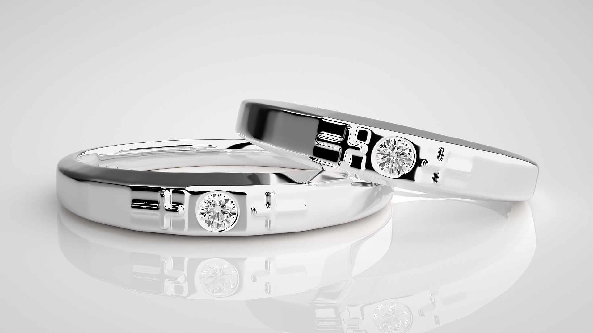 Cross Solitaire Couple Band Ring 3dm stl render detail 3D print model_5
