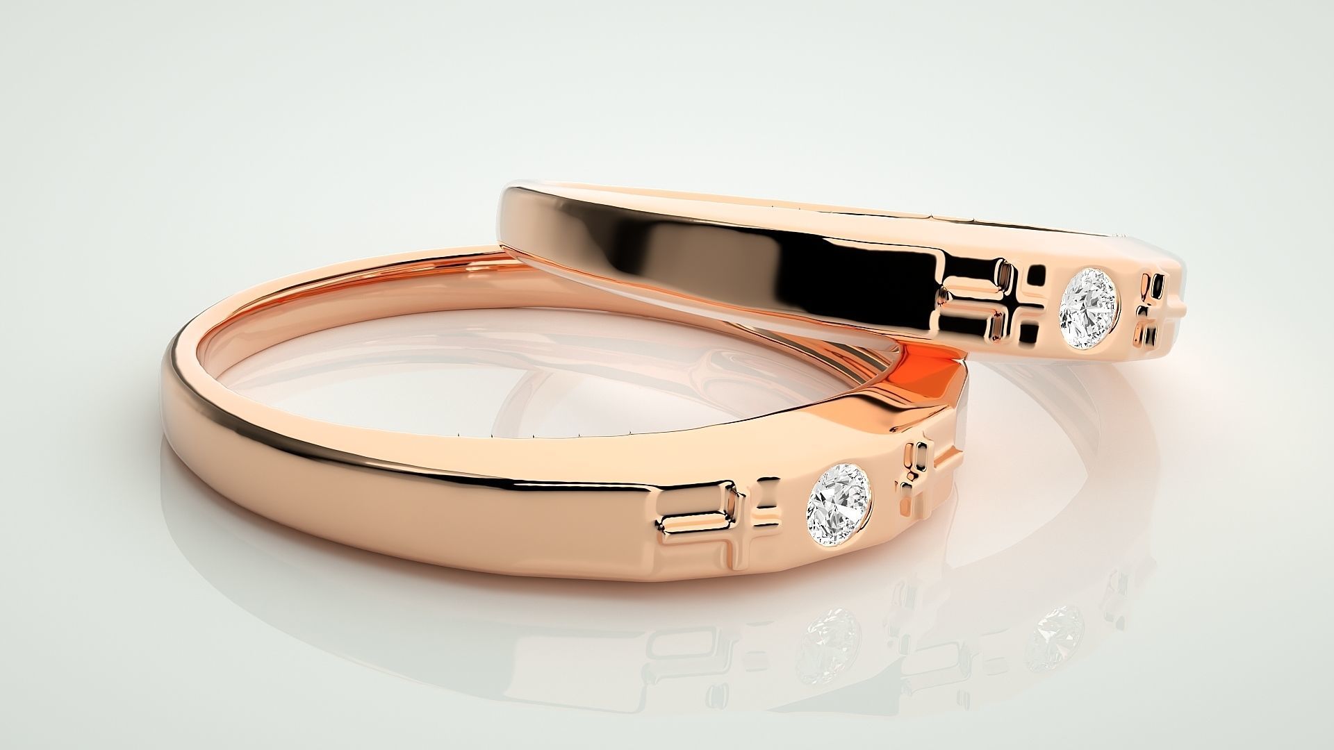 Cross Solitaire Couple Band Ring 3dm stl render detail 3D print model_1