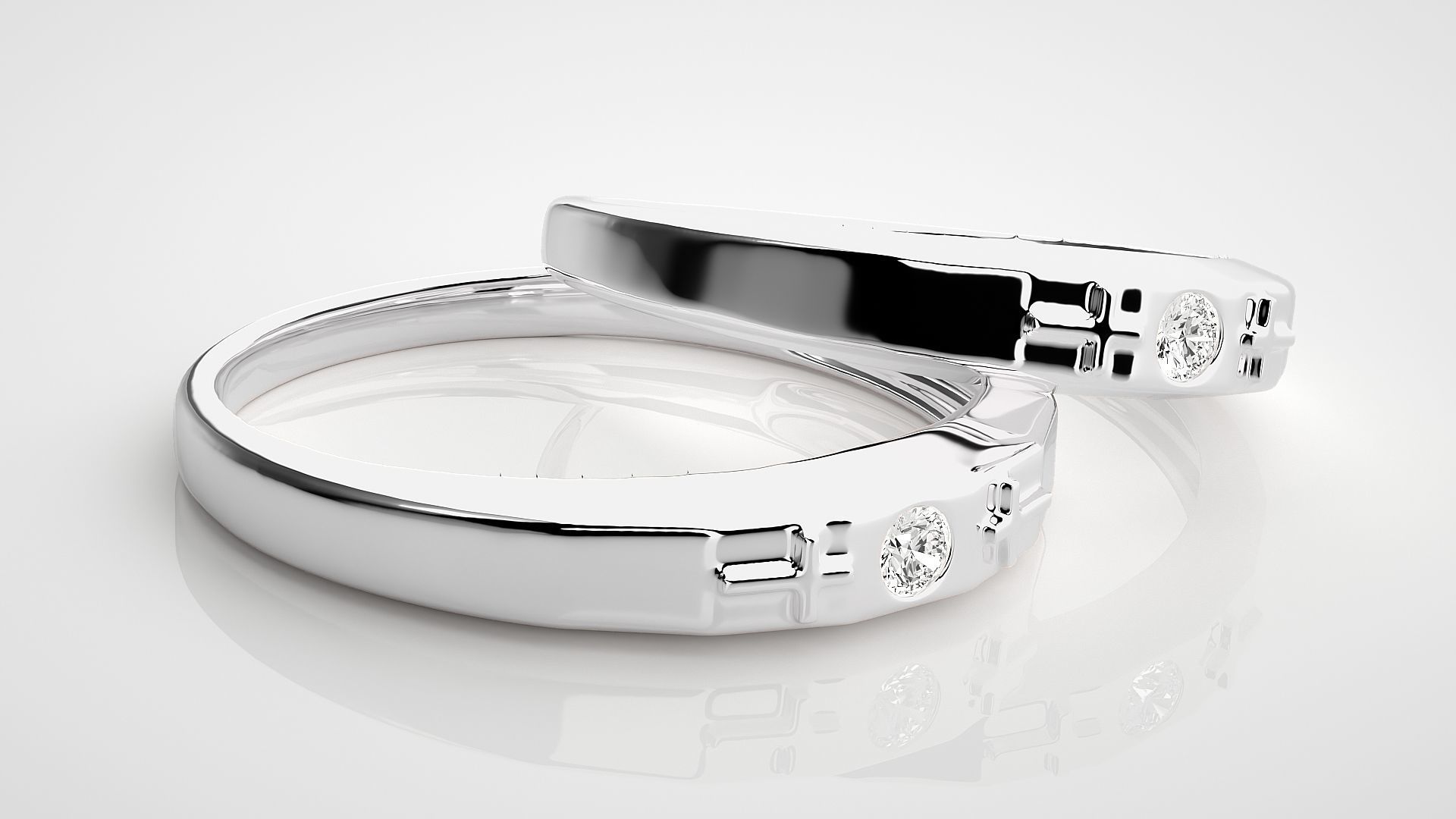 Cross Solitaire Couple Band Ring 3dm stl render detail 3D print model_6