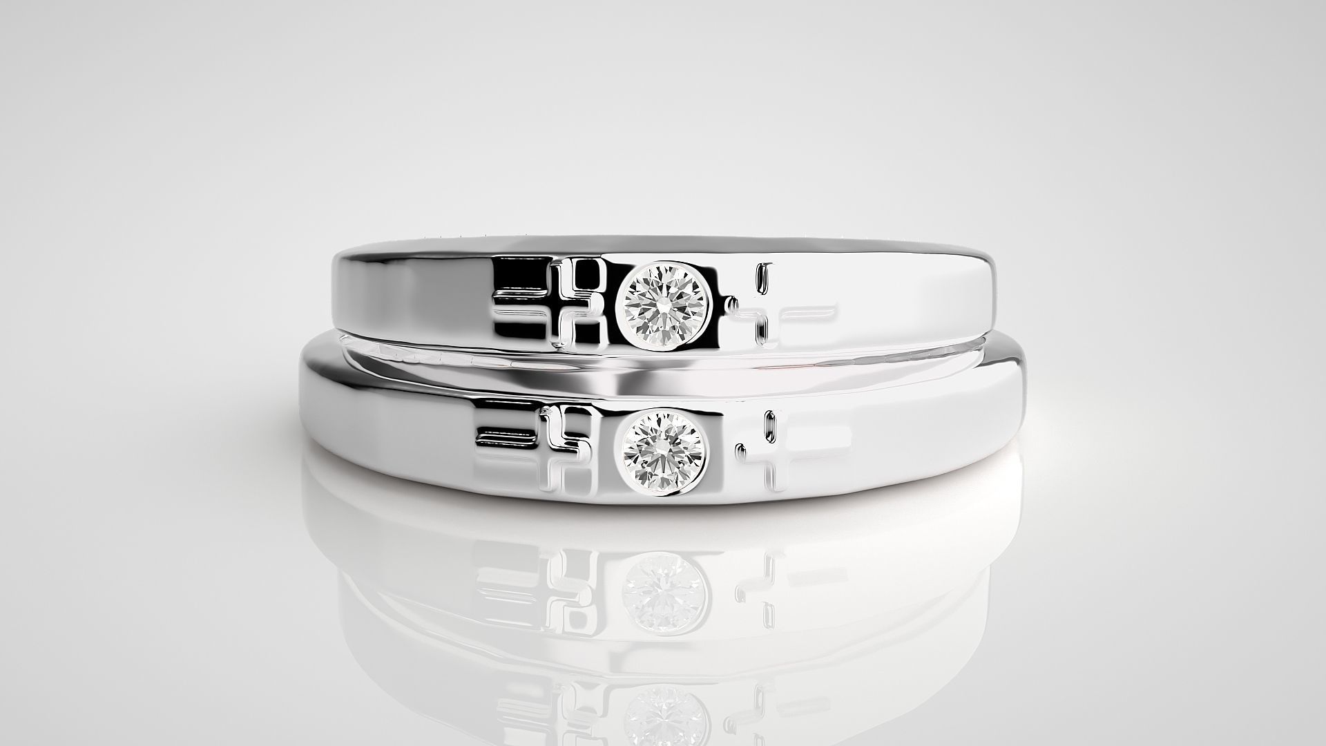 Cross Solitaire Couple Band Ring 3dm stl render detail 3D print model_7