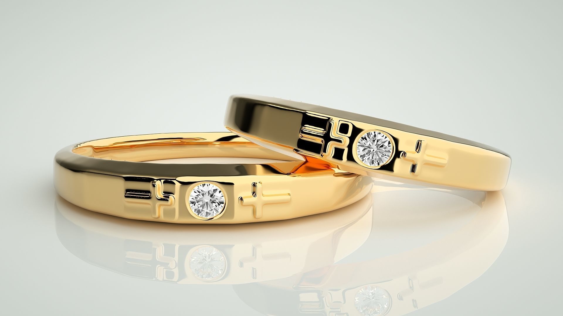 Cross Solitaire Couple Band Ring 3dm stl render detail 3D print model_9