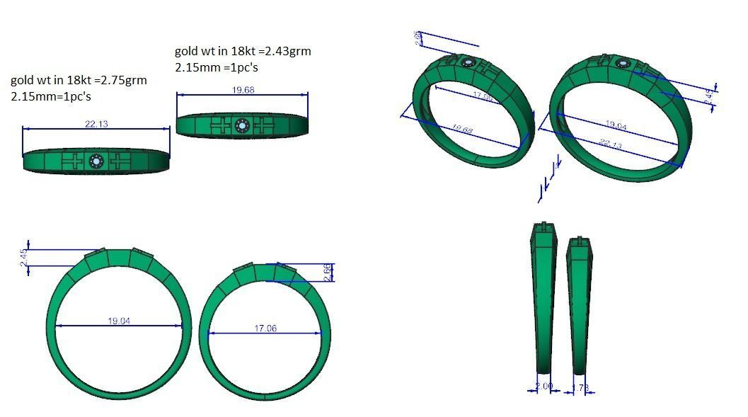 Cross Solitaire Couple Band Ring 3dm stl render detail 3D print model_4
