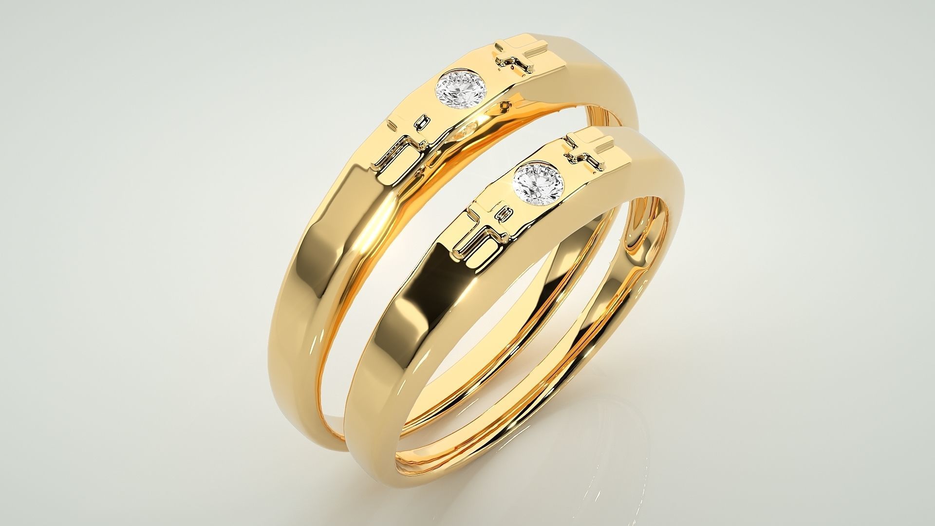 Cross Solitaire Couple Band Ring 3dm stl render detail 3D print model_12