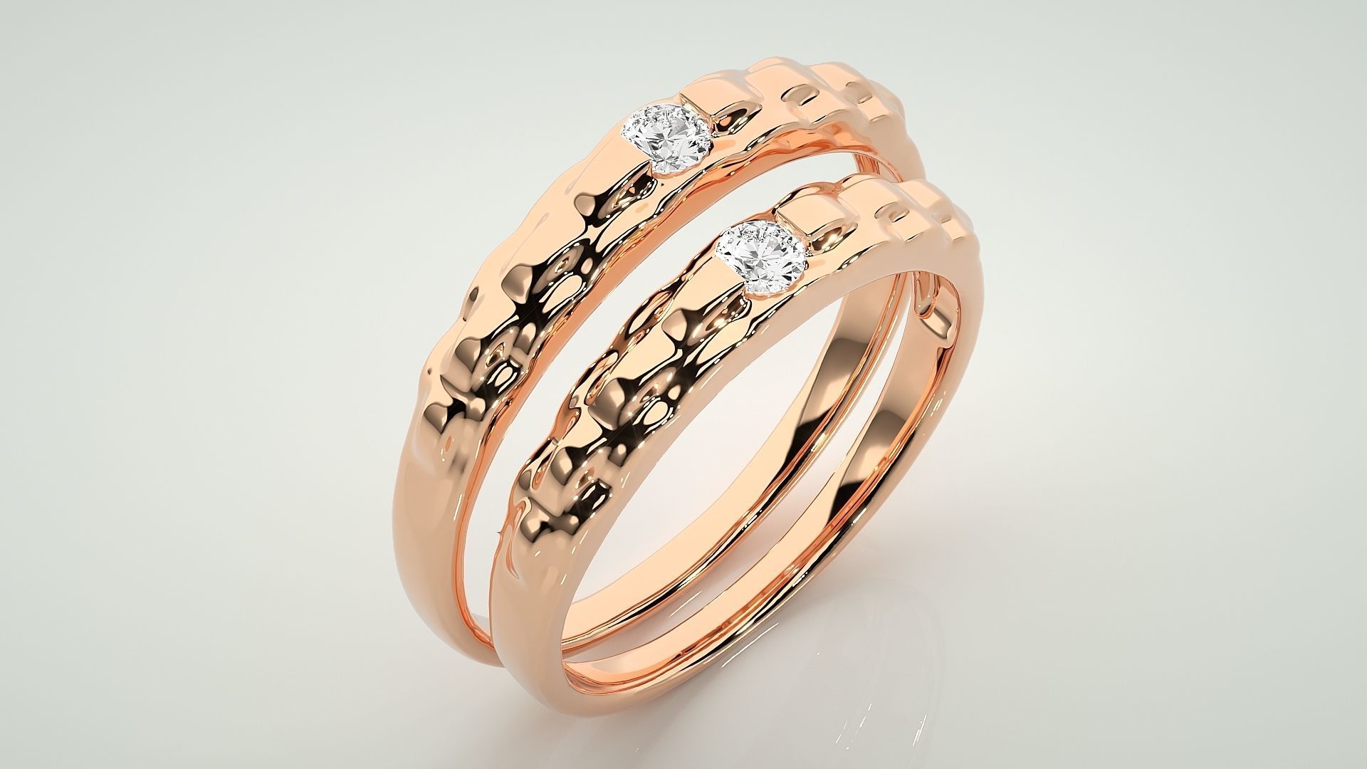 Solitaire Couple Band Ring 3dm stl render detail 3D print model_3