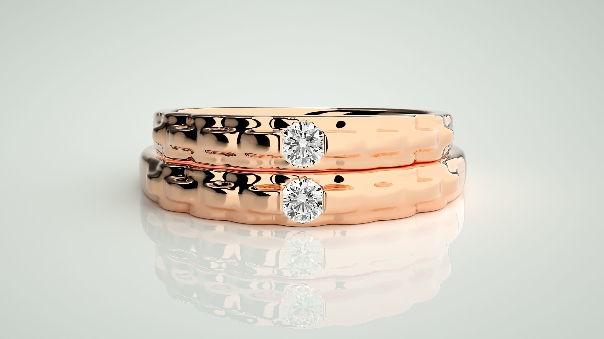 Solitaire Couple Band Ring 3dm stl render detail 3D print model_2