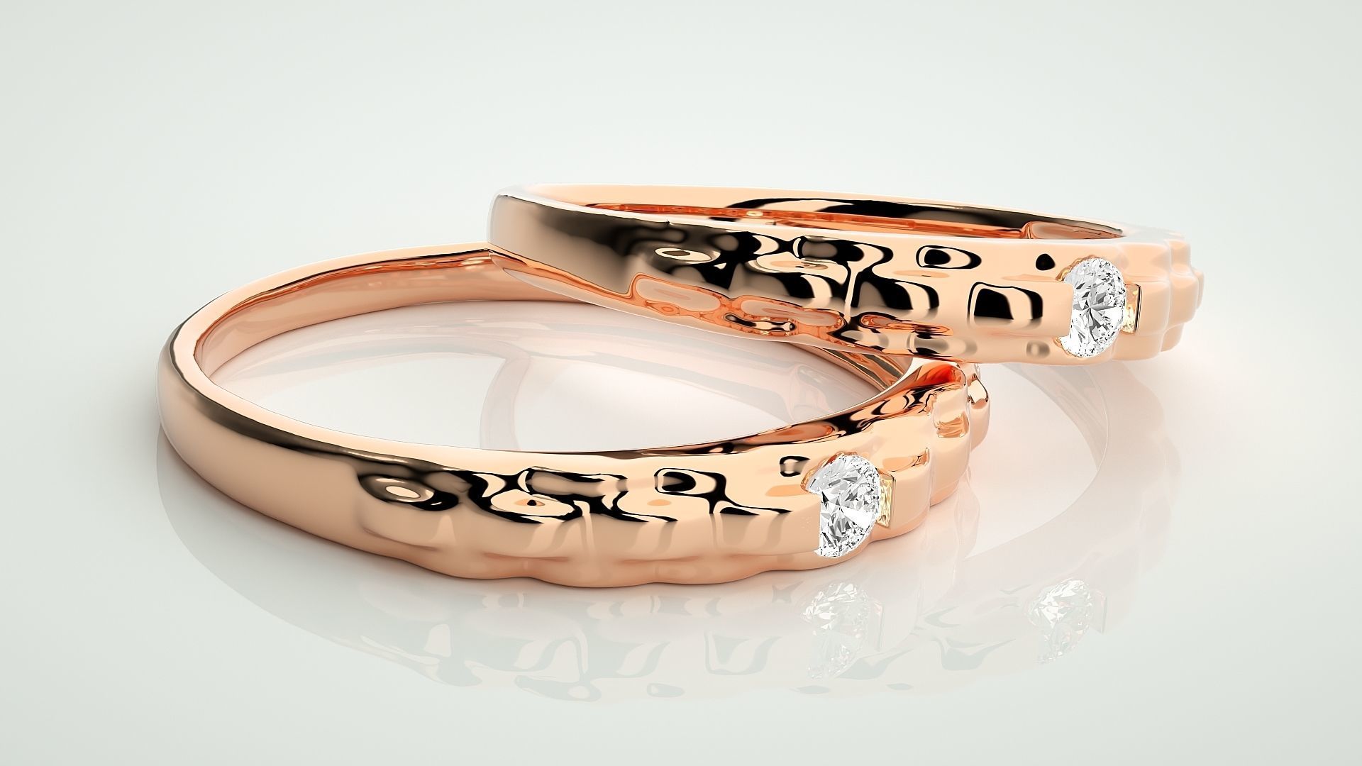 Solitaire Couple Band Ring 3dm stl render detail 3D print model_1