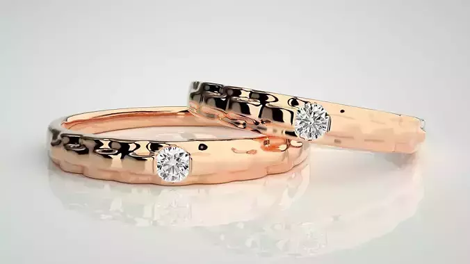 Solitaire Couple Band Ring 3dm stl render detail