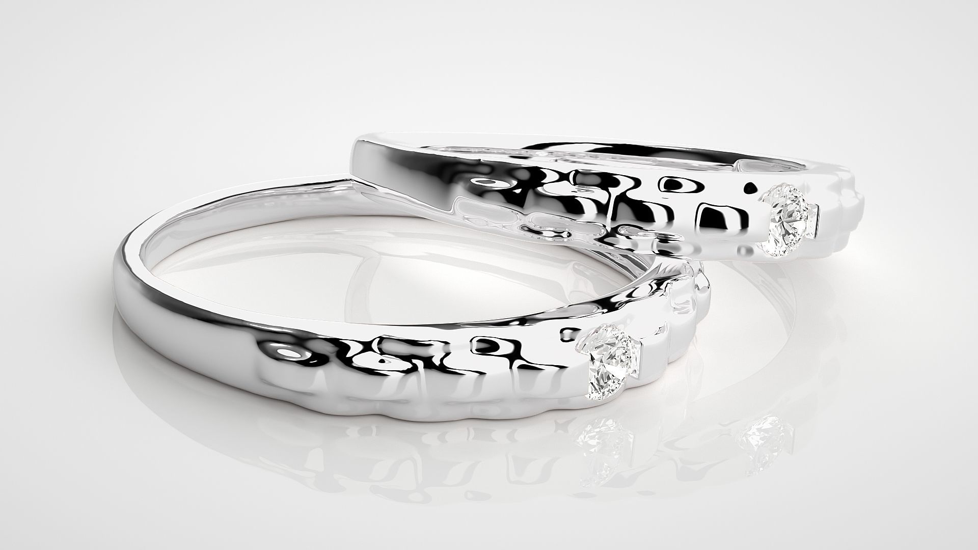 Solitaire Couple Band Ring 3dm stl render detail 3D print model_5