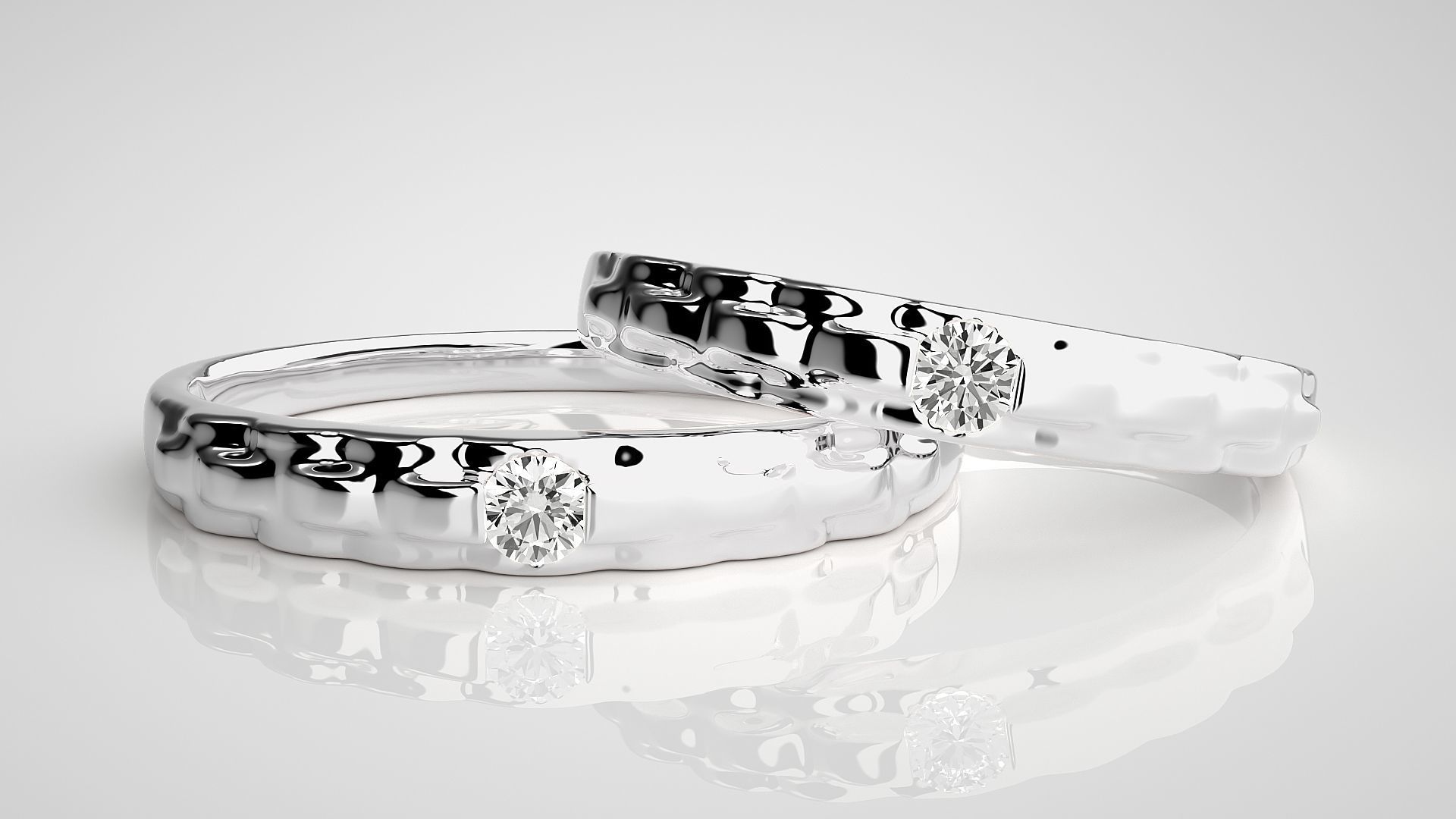Solitaire Couple Band Ring 3dm stl render detail 3D print model_4
