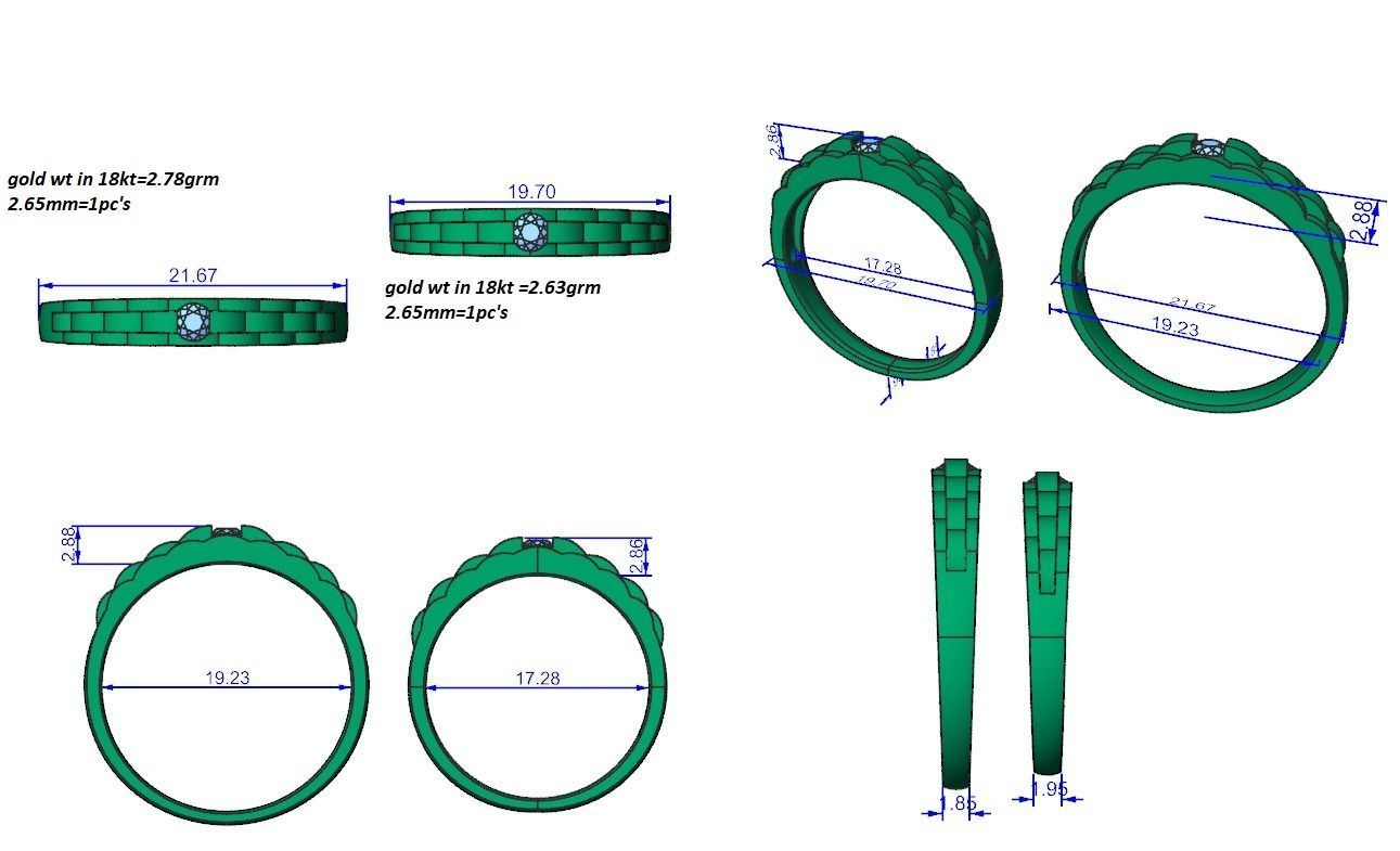 Solitaire Couple Band Ring 3dm stl render detail 3D print model_12