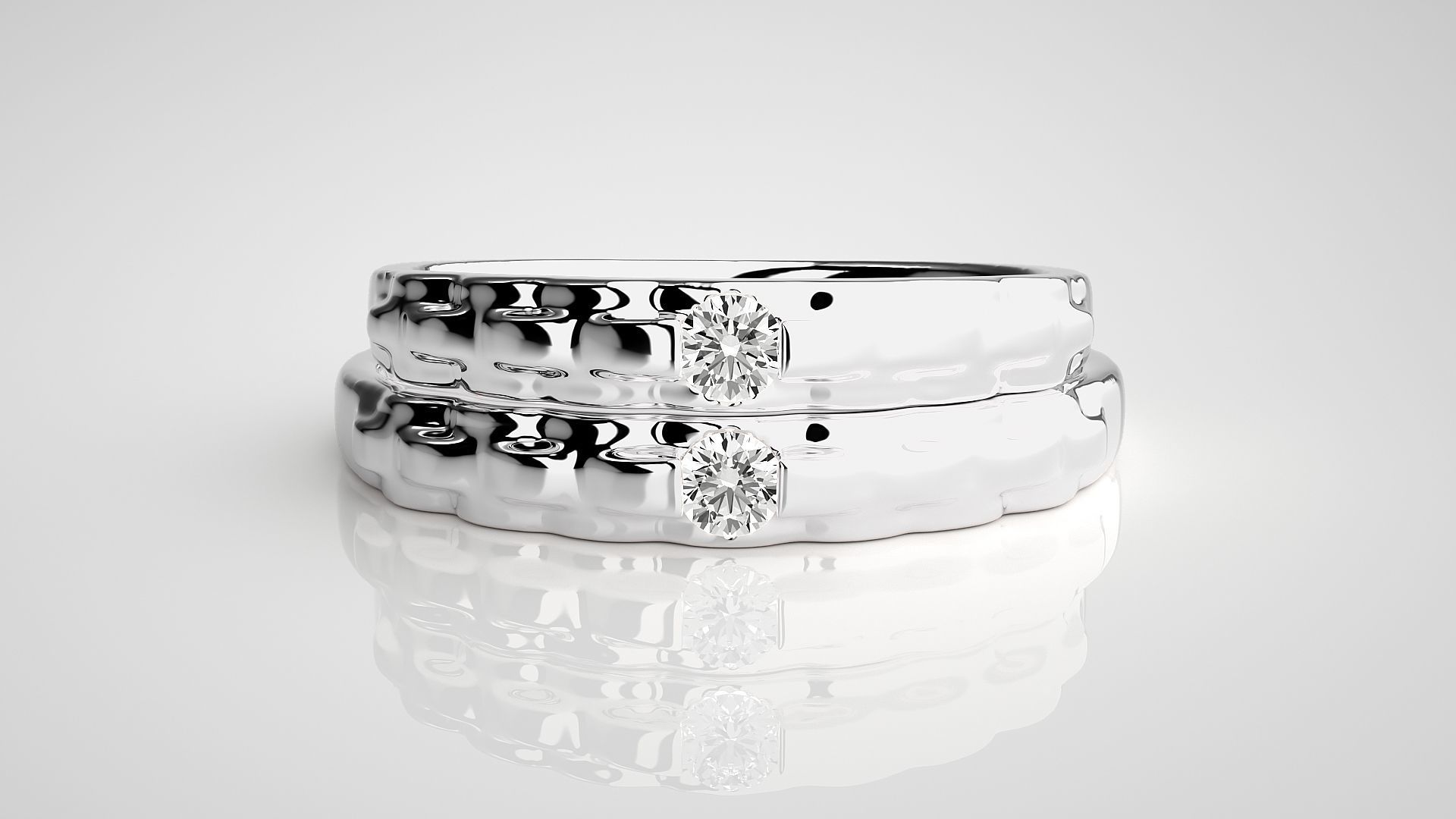 Solitaire Couple Band Ring 3dm stl render detail 3D print model_6