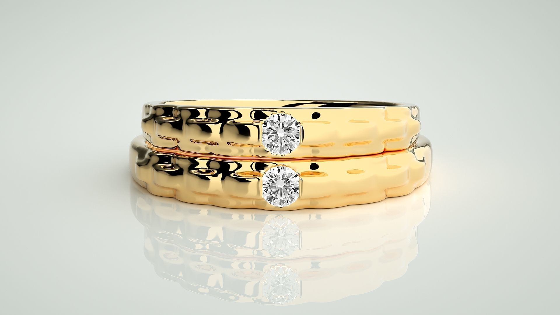 Solitaire Couple Band Ring 3dm stl render detail 3D print model_10