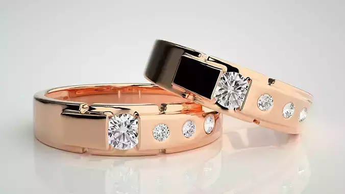 Solitaire Couple Band Ring 3dm stl render detail