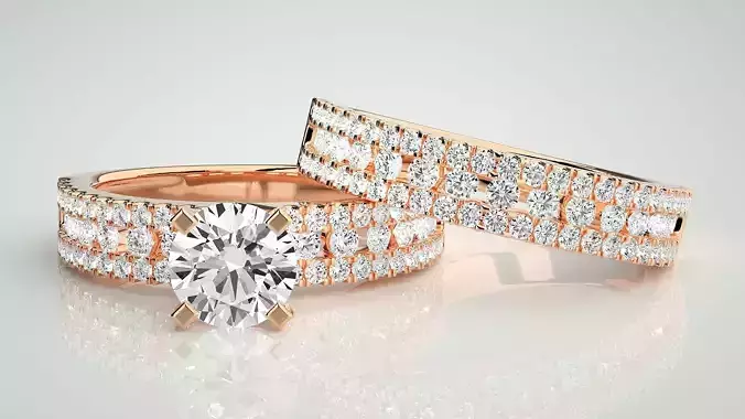 Solitaire Couple Band Ring 3dm stl render detail