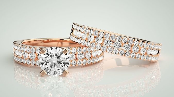 Solitaire Couple Band Ring 3dm stl render detail 3D print model