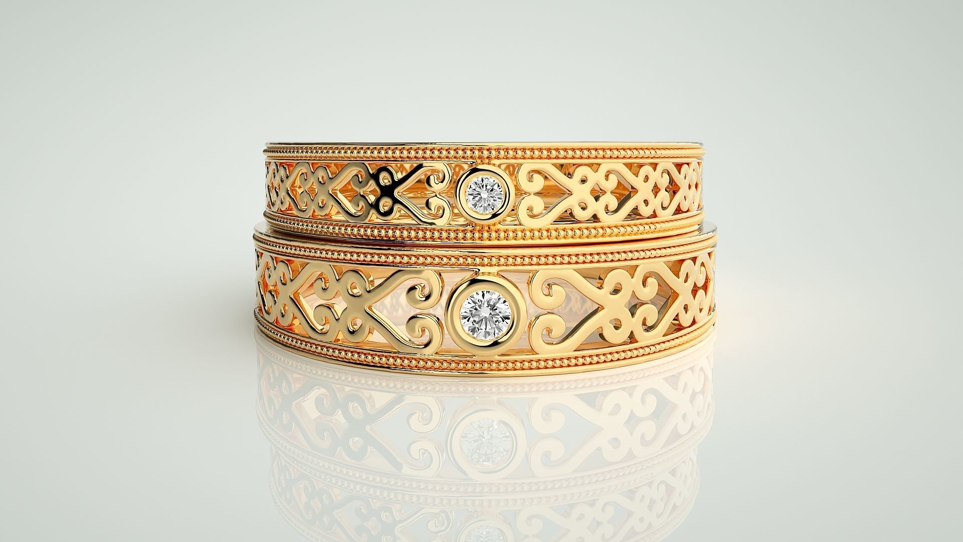 Solitaire Mesh Couple Band Ring 3dm stl render detail 3D print model_11