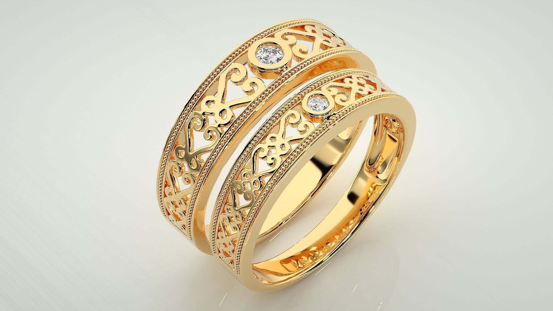 Solitaire Mesh Couple Band Ring 3dm stl render detail 3D print model_12