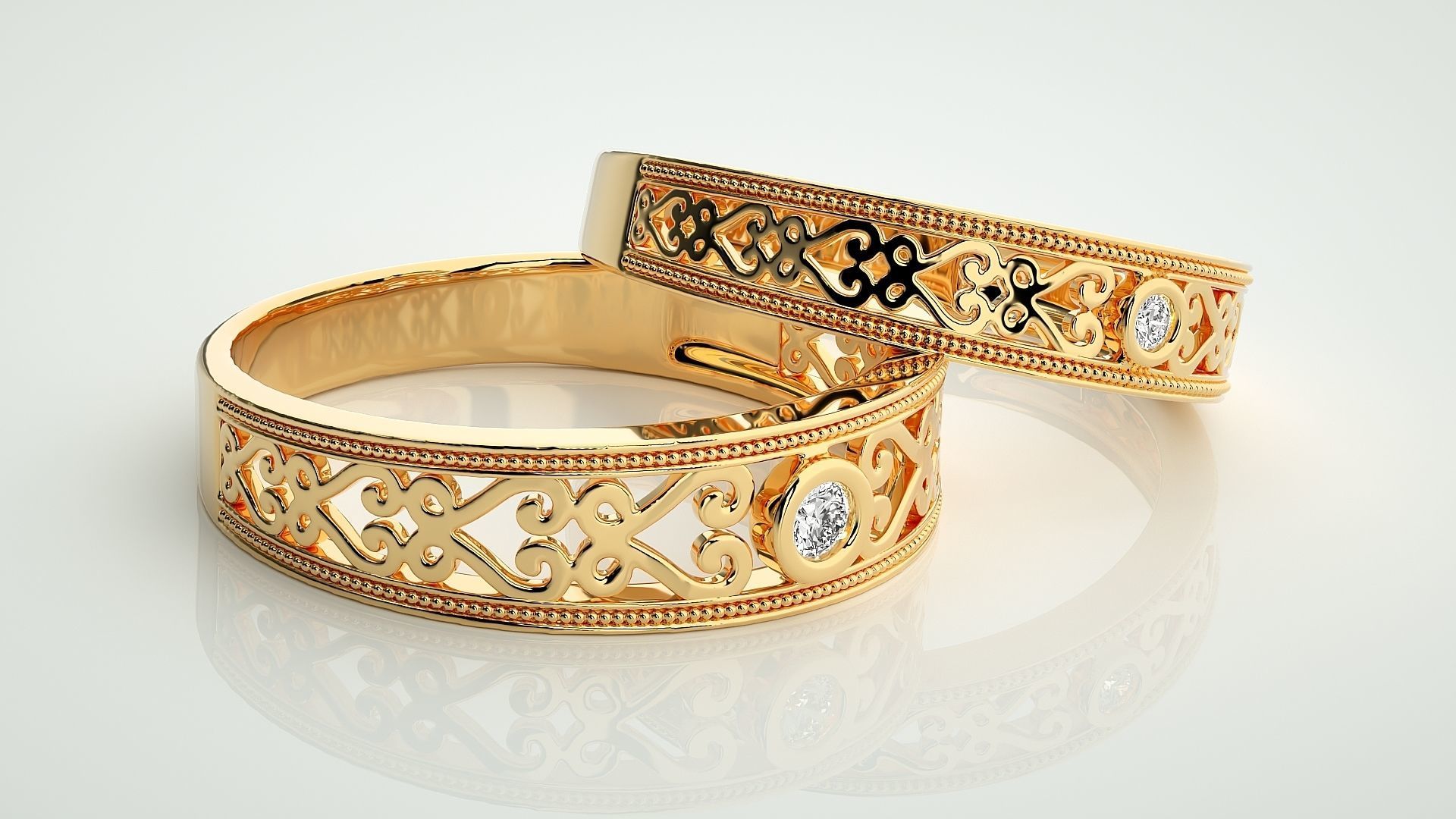 Solitaire Mesh Couple Band Ring 3dm stl render detail 3D print model_10