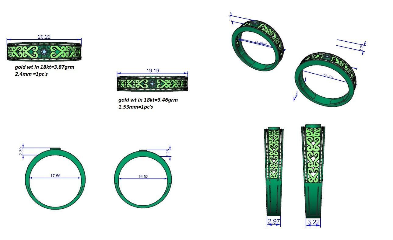 Solitaire Mesh Couple Band Ring 3dm stl render detail 3D print model_6