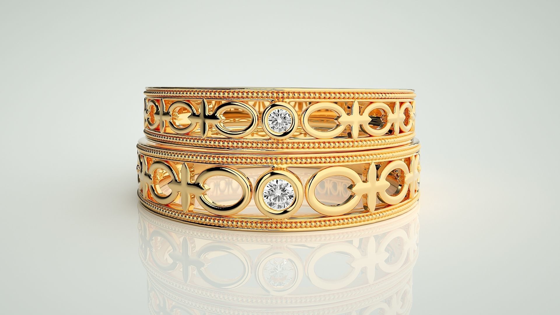 Chain Link Solitaire Couple Band Ring 3dm stl render detail 3D print model_11