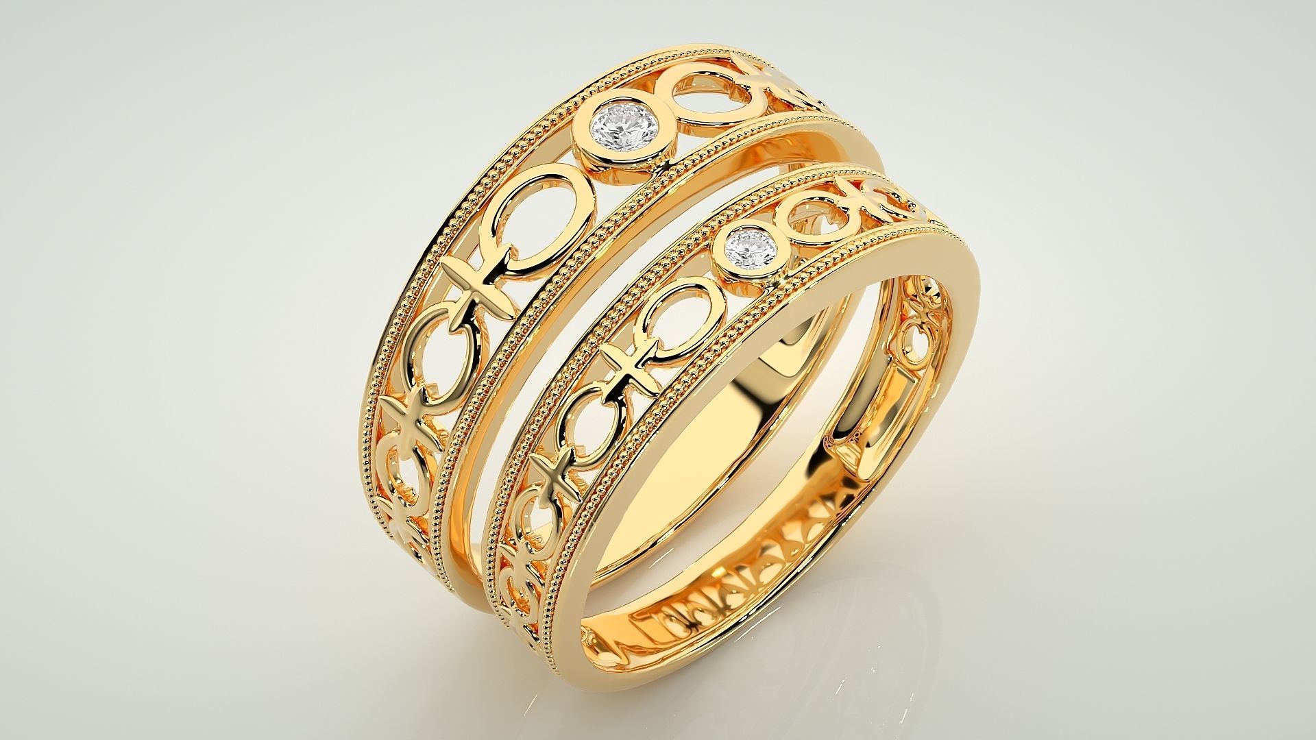 Chain Link Solitaire Couple Band Ring 3dm stl render detail 3D print model_12