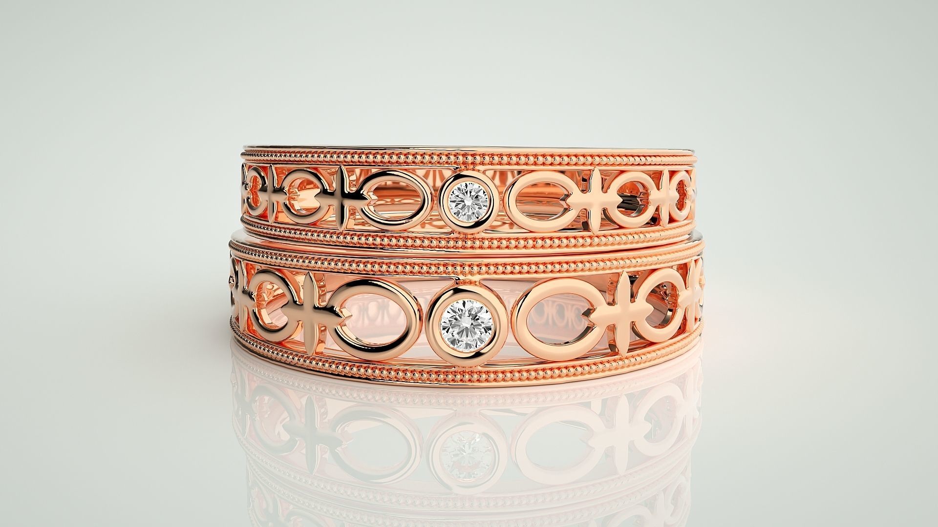 Chain Link Solitaire Couple Band Ring 3dm stl render detail 3D print model_2