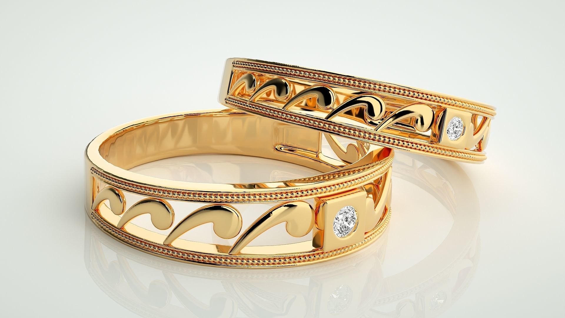 Solitaire Nike Couple Band Ring 3dm stl render detail 3D print model_10