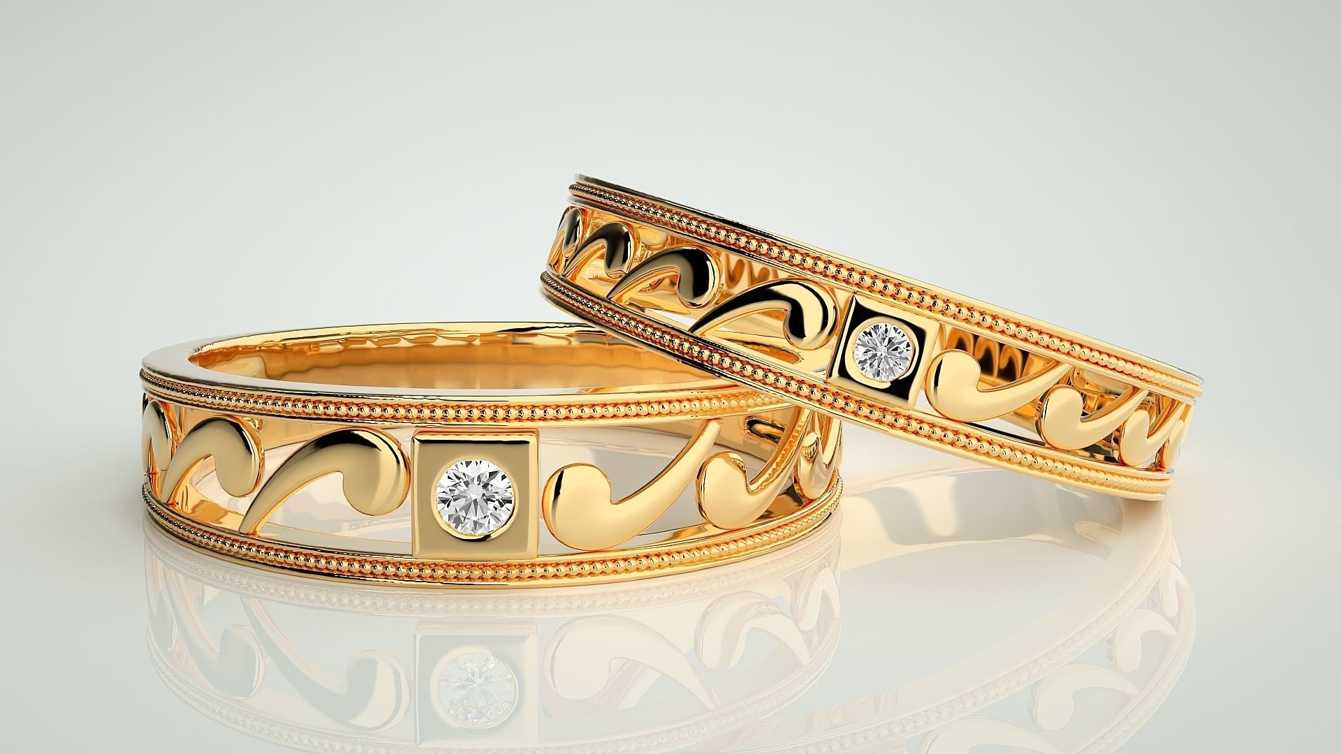 Solitaire Nike Couple Band Ring 3dm stl render detail 3D print model_9