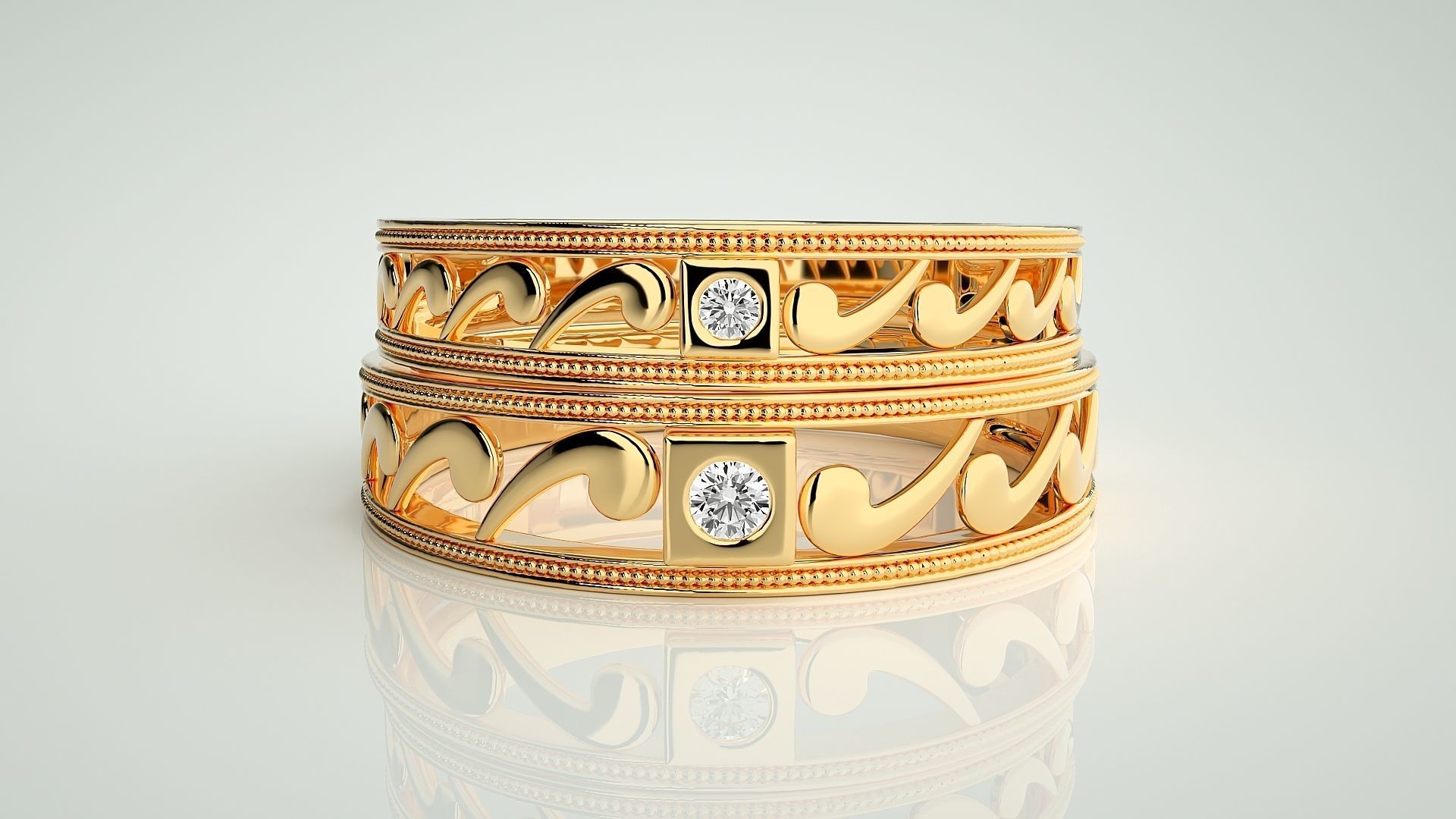 Solitaire Nike Couple Band Ring 3dm stl render detail 3D print model_11