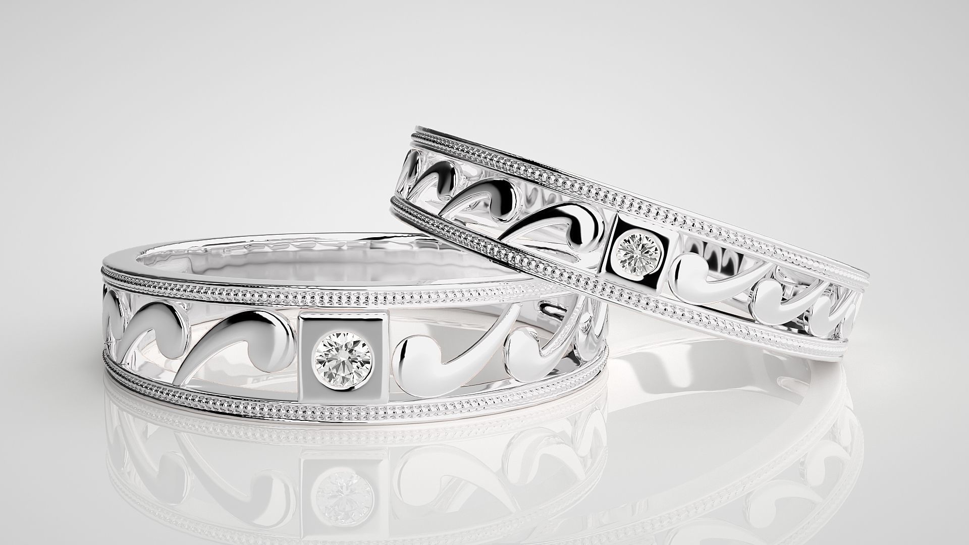 Solitaire Nike Couple Band Ring 3dm stl render detail 3D print model_4