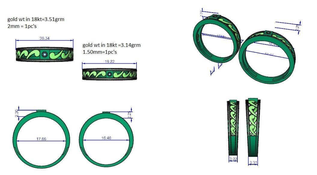 Solitaire Nike Couple Band Ring 3dm stl render detail 3D print model_6