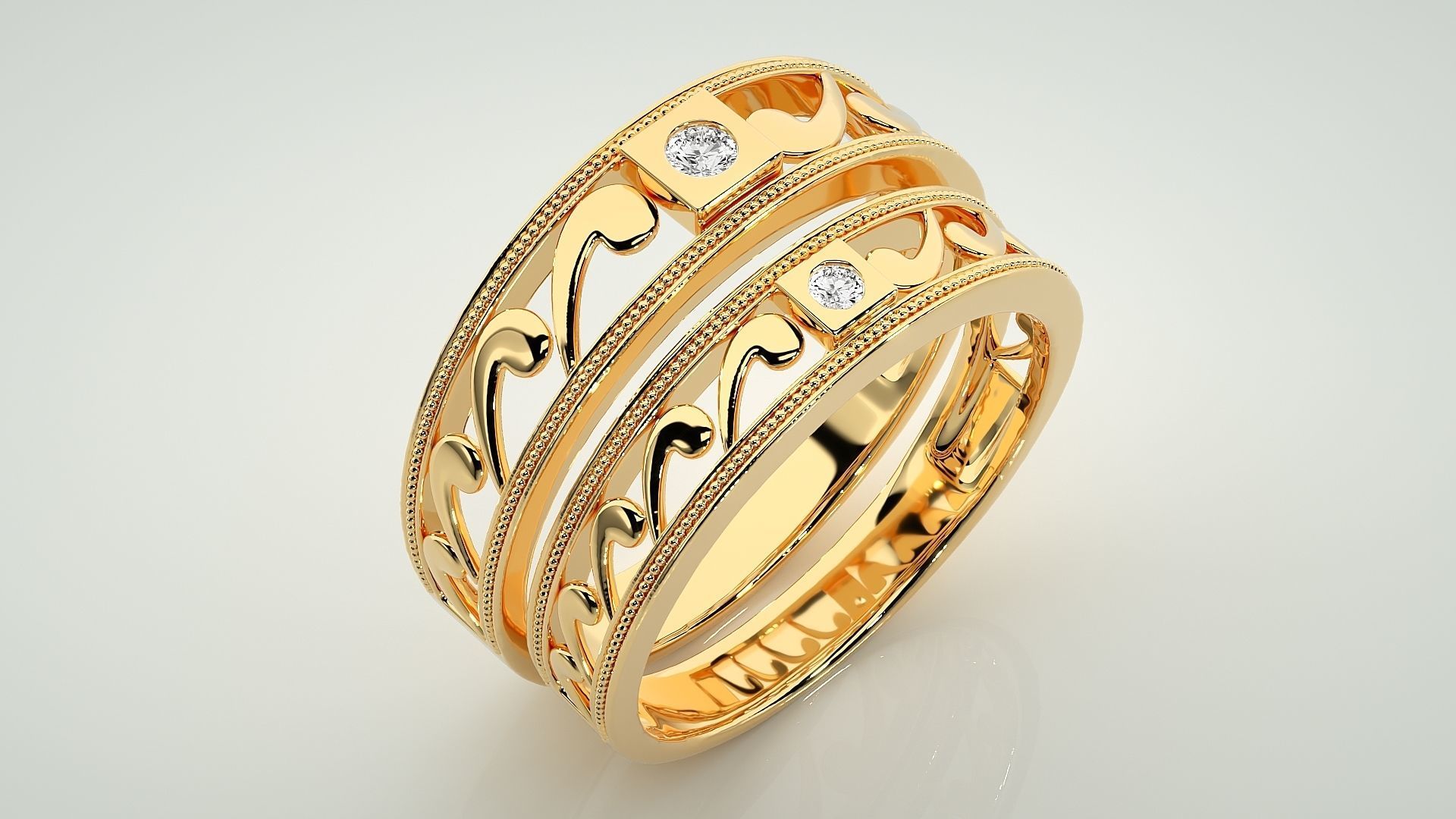 Solitaire Nike Couple Band Ring 3dm stl render detail 3D print model_12