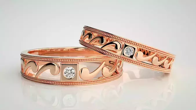 Solitaire Nike Couple Band Ring 3dm stl render detail