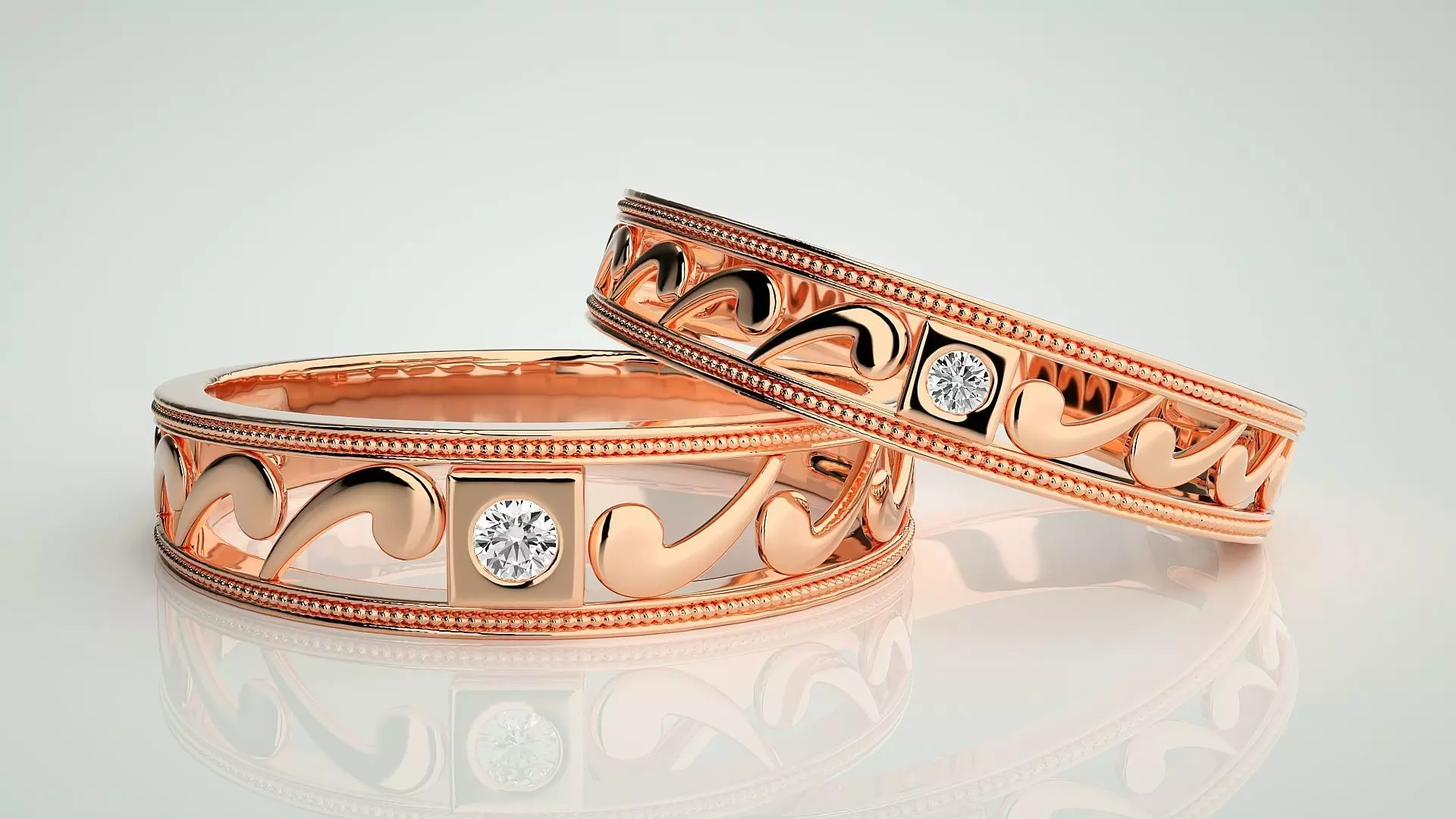 Solitaire Nike Couple Band Ring 3dm stl render detail 3D print model_0