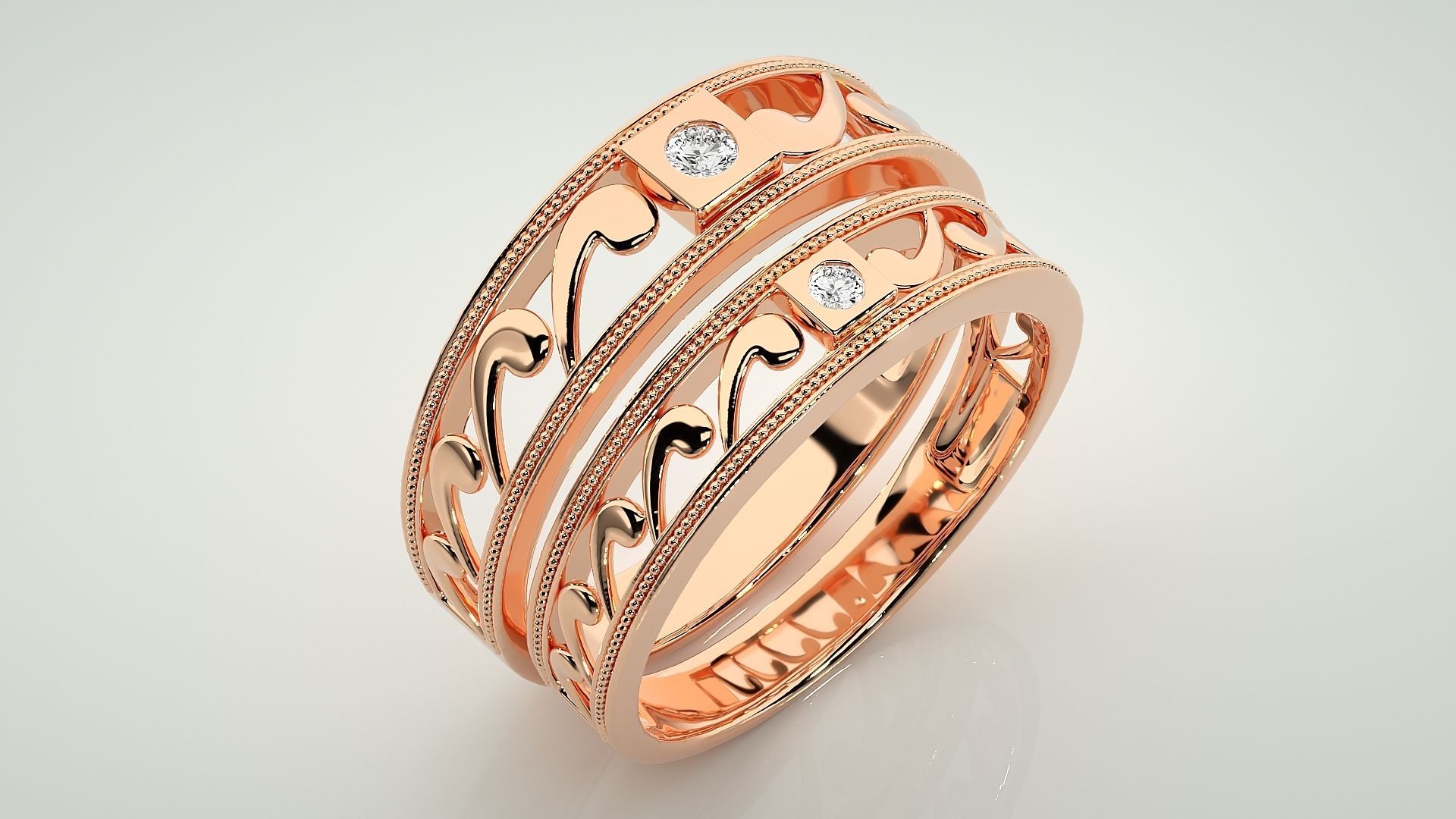 Solitaire Nike Couple Band Ring 3dm stl render detail 3D print model_3