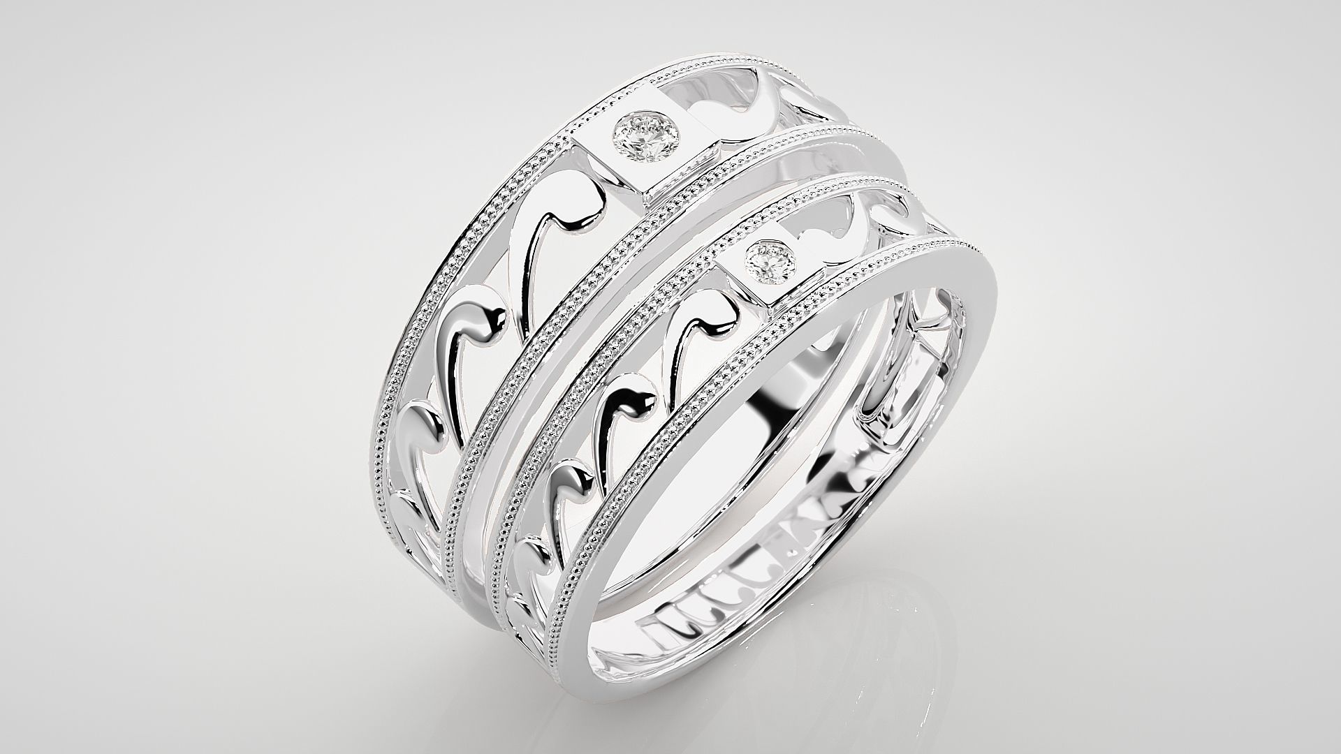 Solitaire Nike Couple Band Ring 3dm stl render detail 3D print model_8