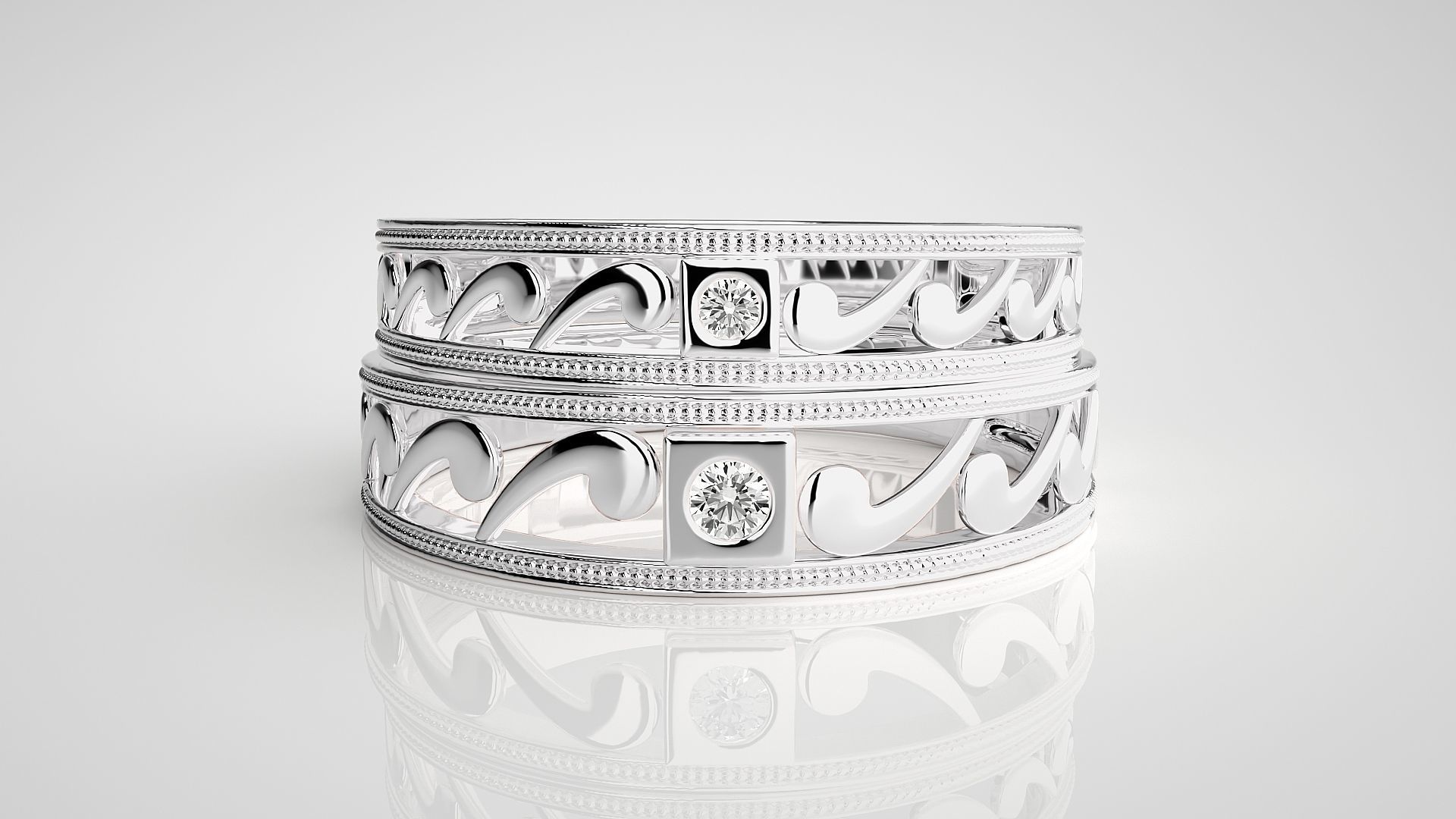 Solitaire Nike Couple Band Ring 3dm stl render detail 3D print model_7