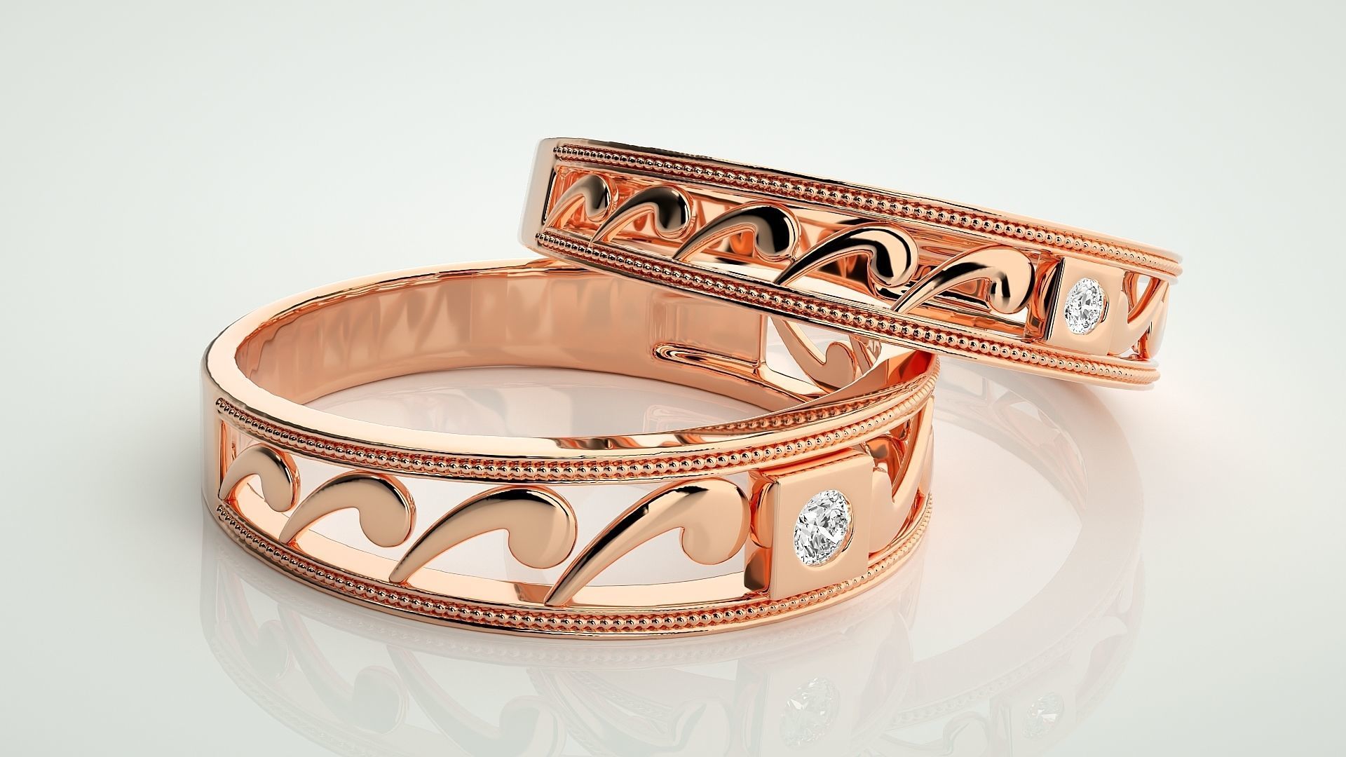 Solitaire Nike Couple Band Ring 3dm stl render detail 3D print model_1