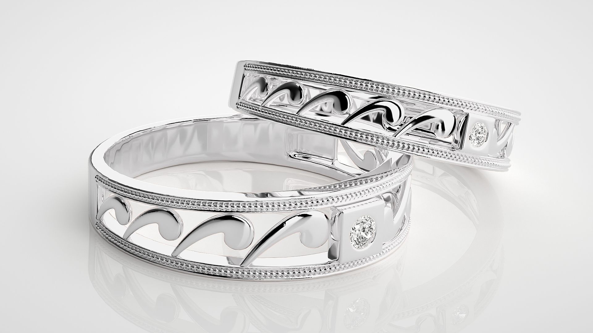 Solitaire Nike Couple Band Ring 3dm stl render detail 3D print model_5