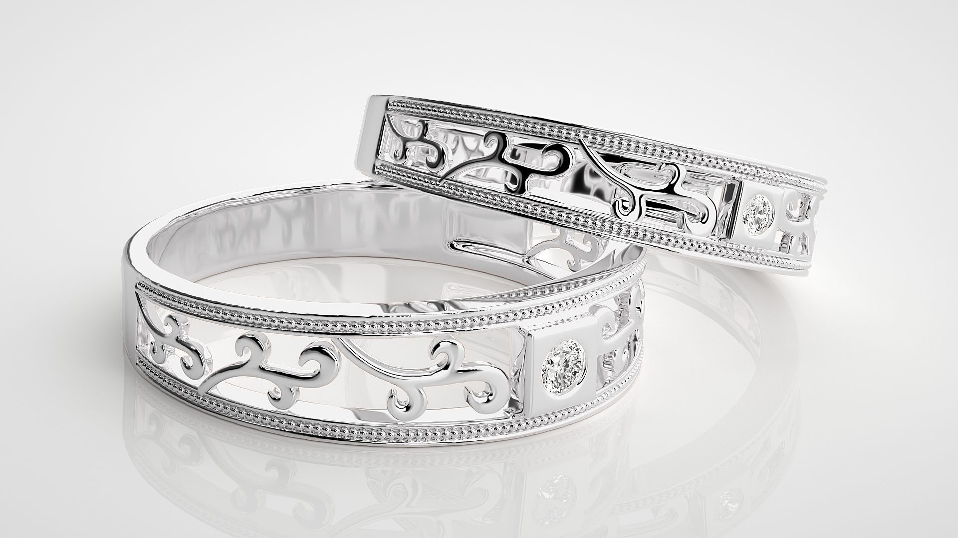 Climber Solitaire Couple Band Ring 3dm stl render detail 3D print model_6