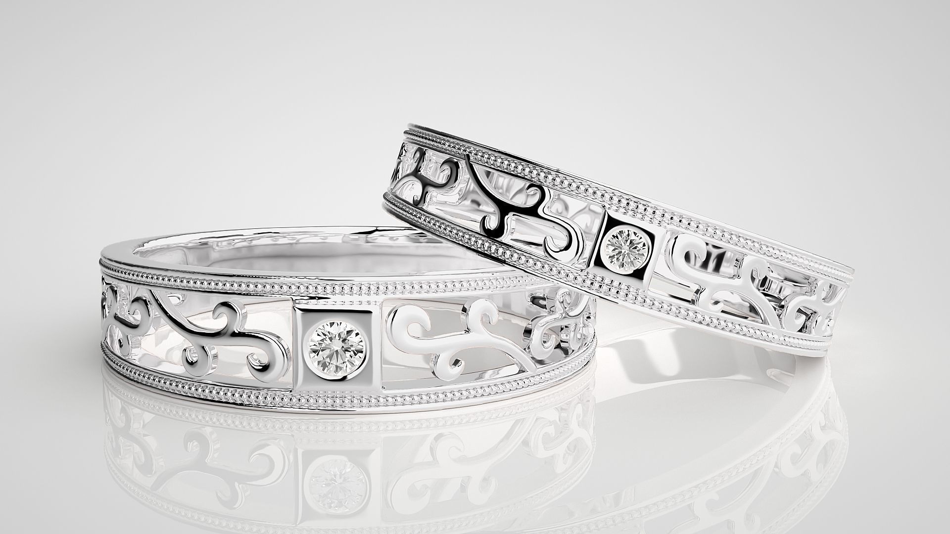 Climber Solitaire Couple Band Ring 3dm stl render detail 3D print model_5