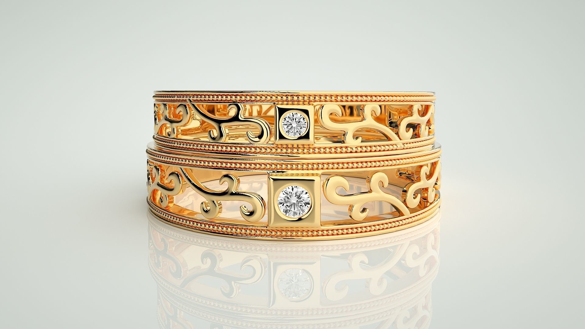 Climber Solitaire Couple Band Ring 3dm stl render detail 3D print model_11