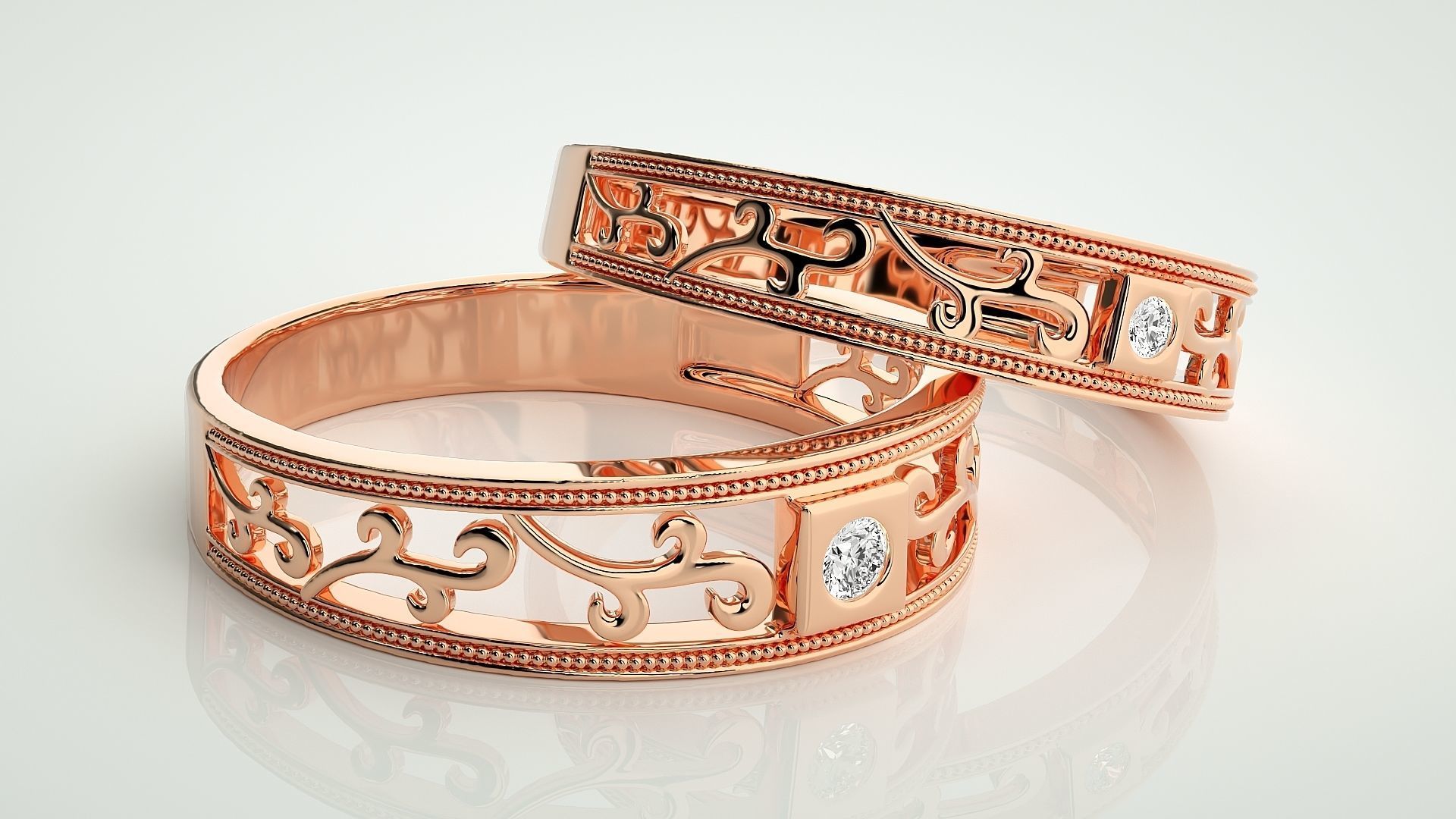 Climber Solitaire Couple Band Ring 3dm stl render detail 3D print model_1