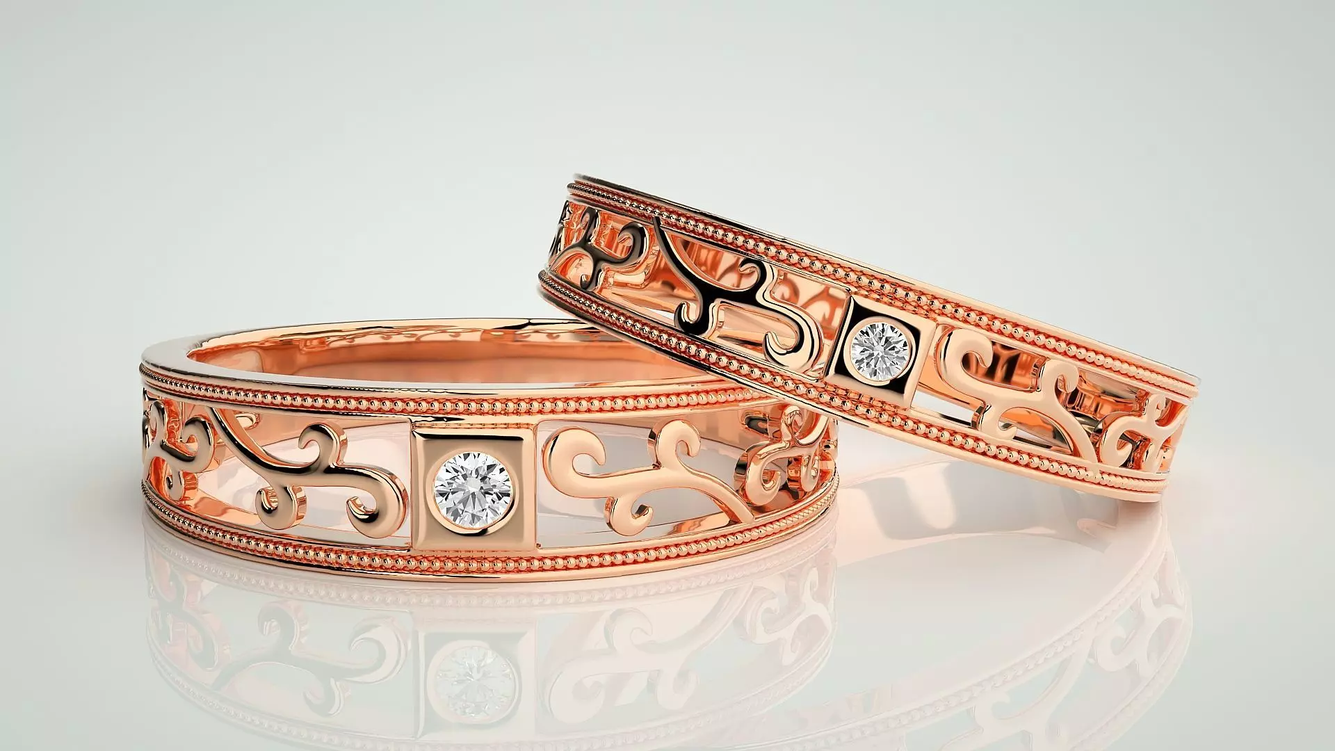 Climber Solitaire Couple Band Ring 3dm stl render detail 3D print model_0