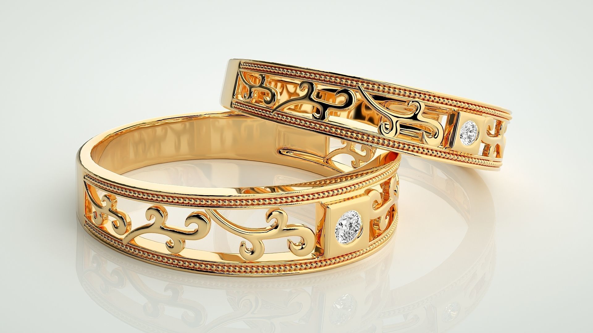 Climber Solitaire Couple Band Ring 3dm stl render detail 3D print model_10